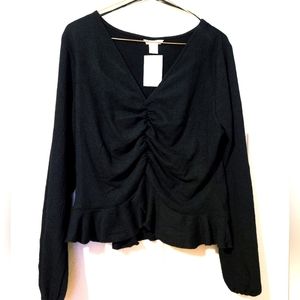 H&M Balloon Sleeve Peplum Top L